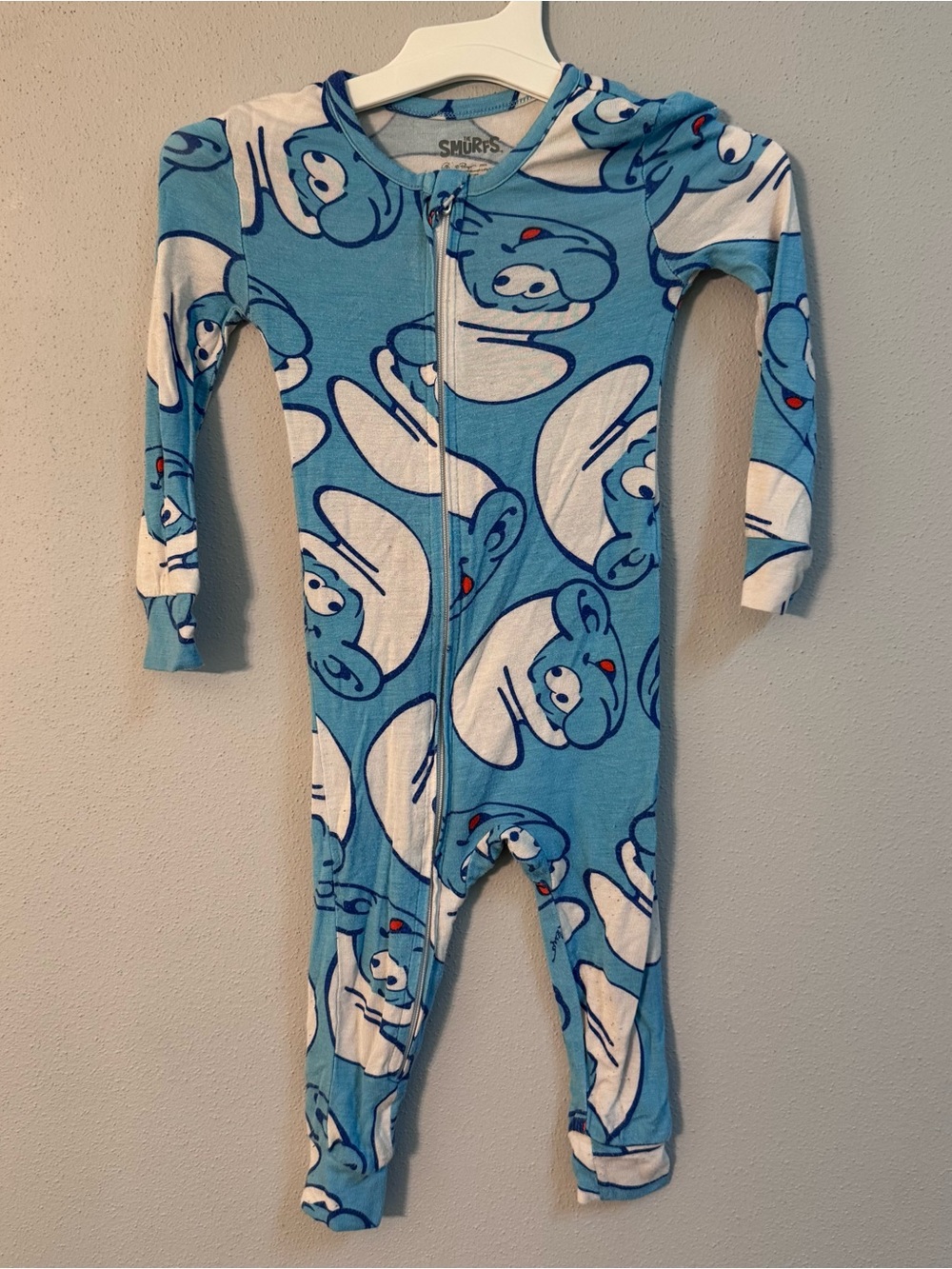 The Smurfs Baby Boys Girls Blue Zip Up One Piece Pajamas Sleeper 12M Smurfette